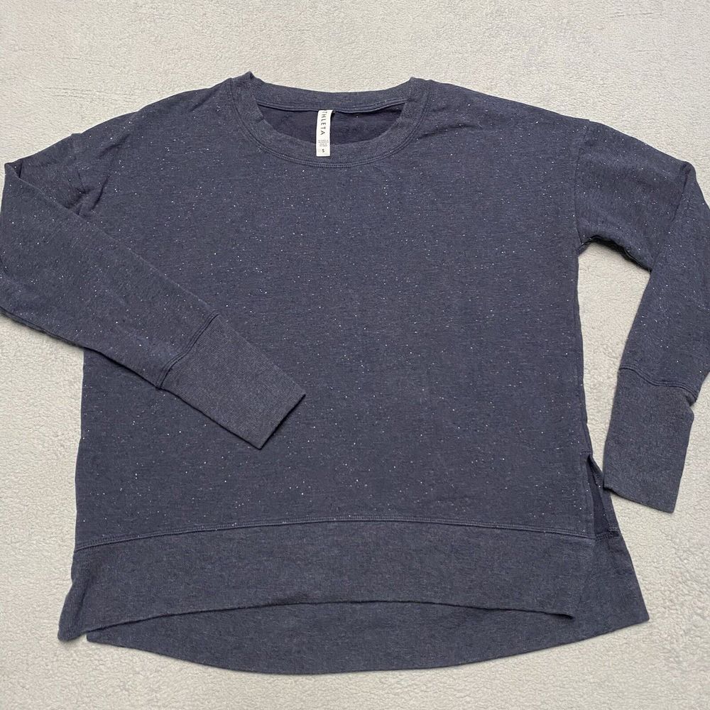 Athleta Sweatshirt Womens Small Blue Speckle Thumbholes‎ Soft Stretch